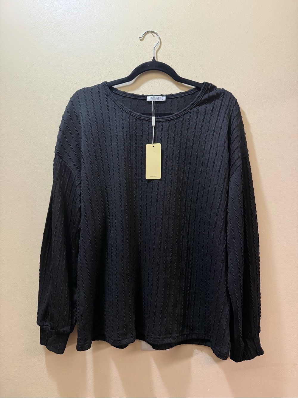 Eileen Fisher Black Textured Crewneck Sweater